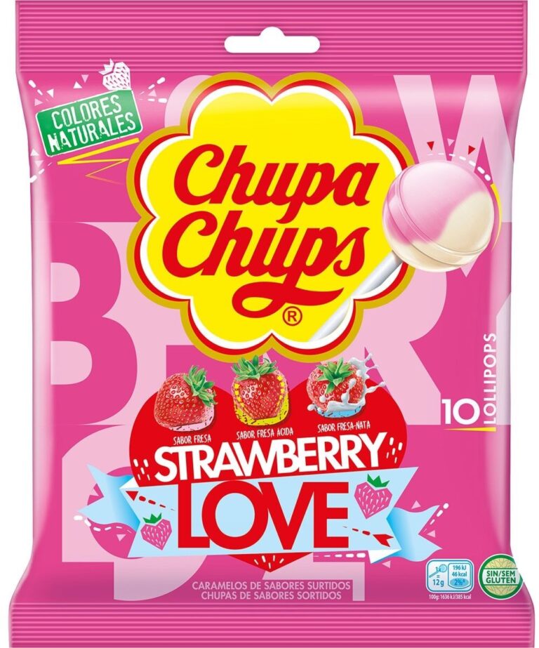 CHUPA CHUPS FRAISE AMOUR 10 UNITÉS 120GR