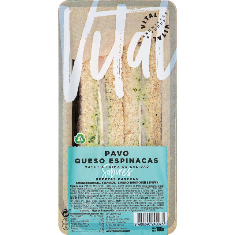 VITAL SÁNDWICH PAVO, QUESO, ESPINACA 190G.
