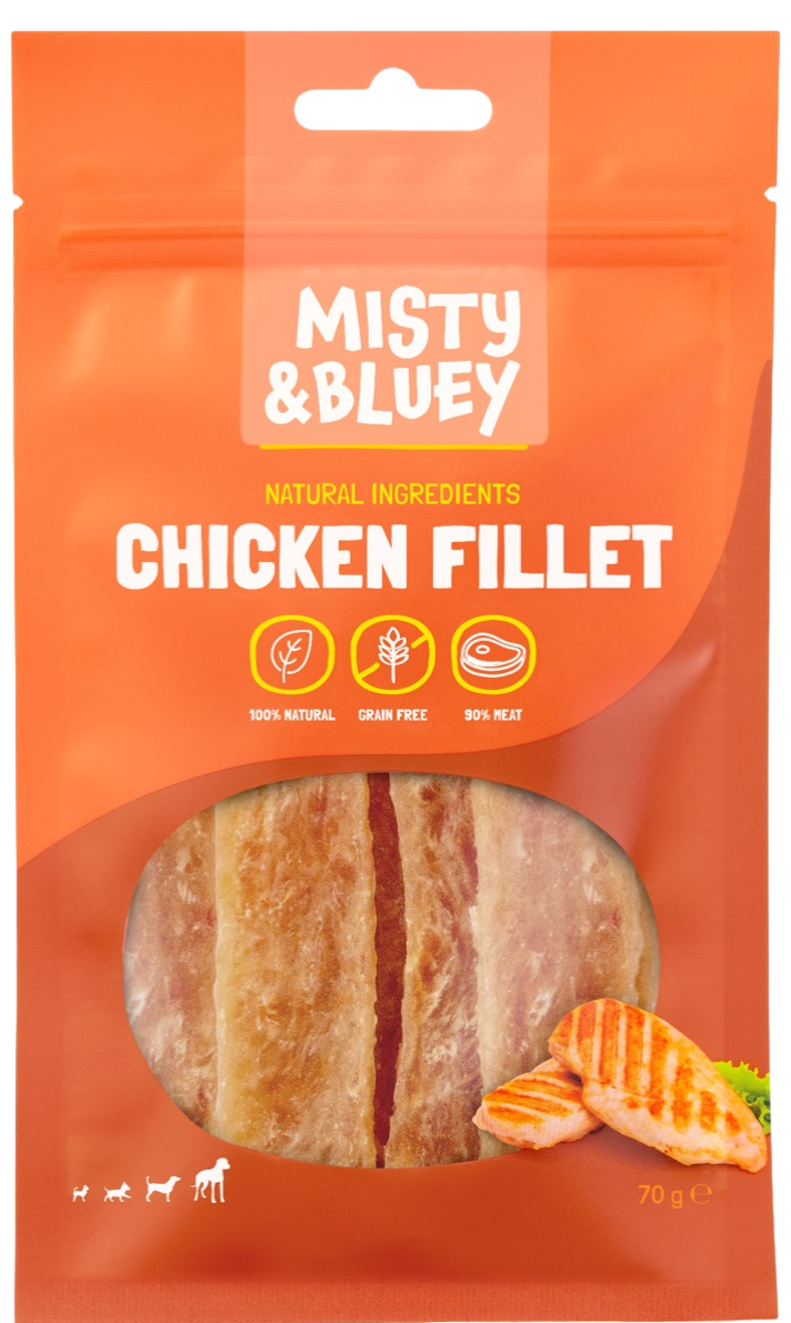 MISTY & BLUEY SNACK ADULTO FILETES POLLO 300G