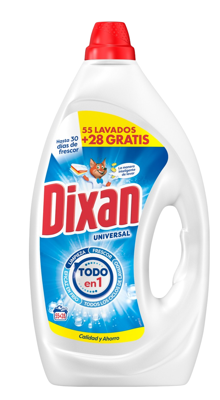 DIXAN DETERGENTE LÍQUIDO TODO EN 1 AZUL 55+28 DOSIS